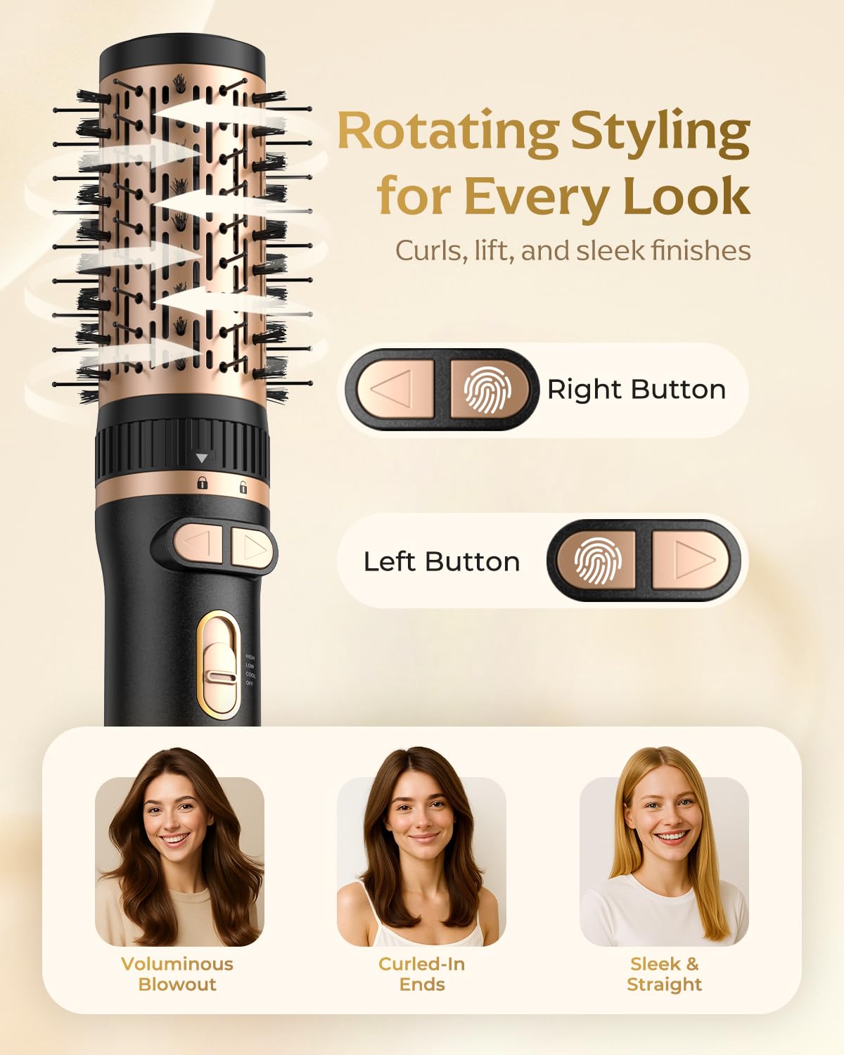 Amazon.com : AOOKO Rotating Hair Dryer Brush, Blow Dryer Brush